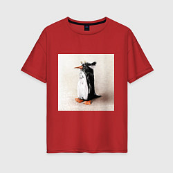 Футболка оверсайз женская Птица Пингвин, цвет: красный