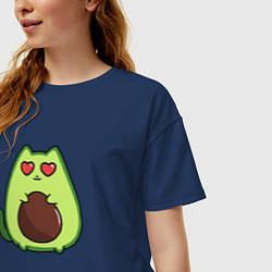 Футболка оверсайз женская Avo cat o влюбился, цвет: тёмно-синий — фото 2