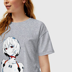 Футболка оверсайз женская Рей Аянами Rei Ayanami Ева Евангелион, цвет: меланж — фото 2