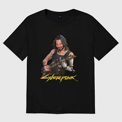 Футболка оверсайз женская Джонни Cyberpunk2077 Johnny с гитарой, цвет: черный