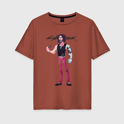 Женская футболка оверсайз Cyberpunk 2077 Johnny с очками в руке