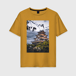 Футболка оверсайз женская Старинный Замок В Японии, цвет: горчичный