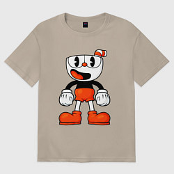 Футболка оверсайз женская Cuphead красная чашечка, цвет: миндальный