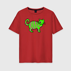 Женская футболка оверсайз Зеленый полосатый кот