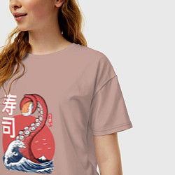 Футболка оверсайз женская Kraken Kawaii Sushi, цвет: пыльно-розовый — фото 2