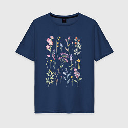 Женская футболка оверсайз Акварельный рисунок растений