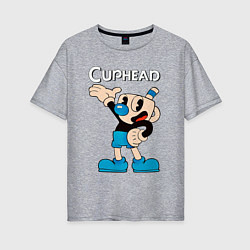 Женская футболка оверсайз Cuphead синяя чашечка