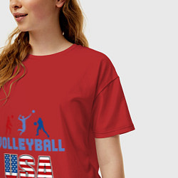 Футболка оверсайз женская USA - Volleyball, цвет: красный — фото 2