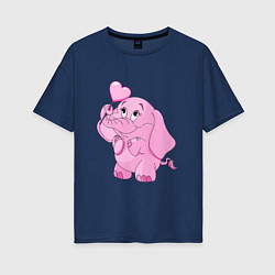 Футболка оверсайз женская Розовый слонёнок, цвет: тёмно-синий