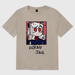 Футболка оверсайз женская HELLTAKER HORNY JAIL, цвет: миндальный