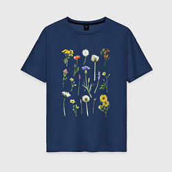 Женская футболка оверсайз Акварельная иллюстрация полевых цветов