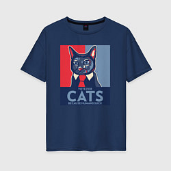 Футболка оверсайз женская Vote for cats, цвет: тёмно-синий