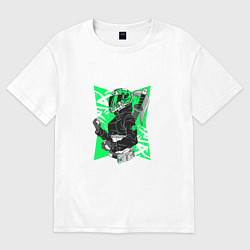 Женская футболка оверсайз ДЕВУШКА В ШЛЕМЕ С САМУРАЙСКИМ МЕЧОМ