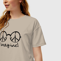 Футболка оверсайз женская Очки Джона Леннона Imagine, цвет: миндальный — фото 2