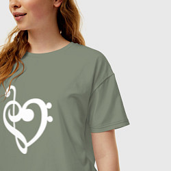 Футболка оверсайз женская Сердце Скрипичный и Басовый Ключи, цвет: авокадо — фото 2