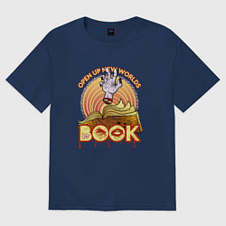 Футболка оверсайз женская Open up new worlds, цвет: тёмно-синий