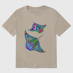 Футболка оверсайз женская Скаты с психоделической раскраской, цвет: миндальный