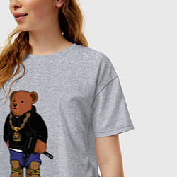 Футболка оверсайз женская Gangsta bear Крутой мишка, цвет: меланж — фото 2