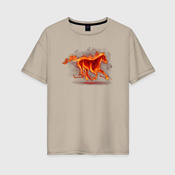 Женская футболка оверсайз Fire horse огненная лошадь