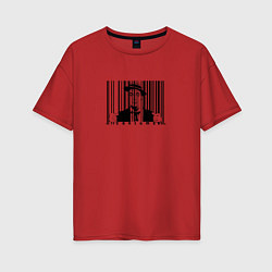 Женская футболка оверсайз Покупатель за штрих-кодом в клетке