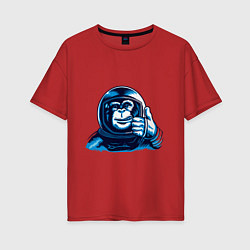 Женская футболка оверсайз Обезьяна космонавт палец вверх