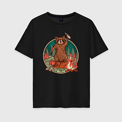 Женская футболка оверсайз Винтажный енот на отдыхе Camping Raccoon