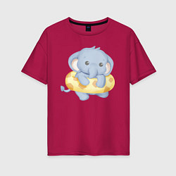 Женская футболка оверсайз Милый Слонёнок С Плавательным Кругом
