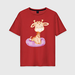Женская футболка оверсайз Милый Жирафик С Плавательным Кругом