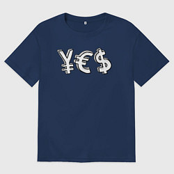 Футболка оверсайз женская YES юань, евро, доллар, цвет: тёмно-синий