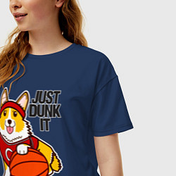 Футболка оверсайз женская JUST DUNK IT корги, цвет: тёмно-синий — фото 2