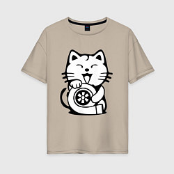 Футболка оверсайз женская JDM Cat & Engine Japan, цвет: миндальный