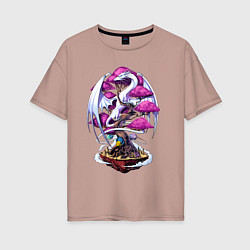 Женская футболка оверсайз Дракон на дереве - космическая метаморфоза