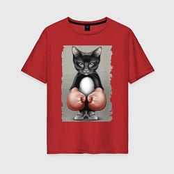 Женская футболка оверсайз Крутой котяра в боксёрских перчатках Cool cat in b