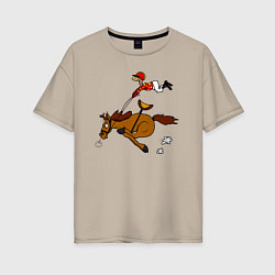 Футболка оверсайз женская Скачки лошади с жокеем, цвет: миндальный