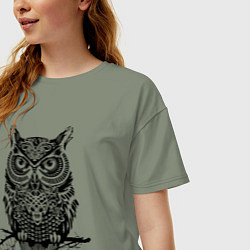 Футболка оверсайз женская Черная сова в узорах, цвет: авокадо — фото 2