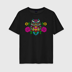 Женская футболка оверсайз Красочная цветочная сова