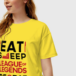 Футболка оверсайз женская Надпись: Eat Sleep League of Legends Repeat, цвет: желтый — фото 2