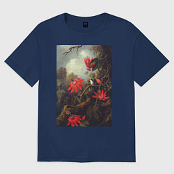 Футболка оверсайз женская Hummingbird and Passionflowers Колибри на ветке, цвет: тёмно-синий