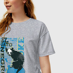 Футболка оверсайз женская Футболка с изображением черепа кошки, цвет: меланж — фото 2