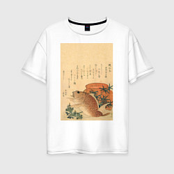 Женская футболка оверсайз Японская гравюра Карп