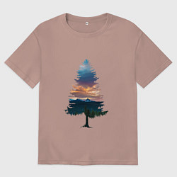 Футболка оверсайз женская Лес в ёлке, цвет: пыльно-розовый