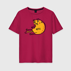 Футболка оверсайз женская Уставший рыжий кот, цвет: маджента