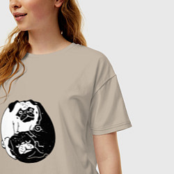 Футболка оверсайз женская Собачий Инь Янь, цвет: миндальный — фото 2