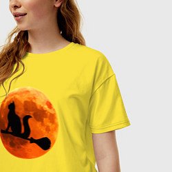Футболка оверсайз женская Halloween Cat, цвет: желтый — фото 2