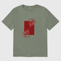 Футболка оверсайз женская Розы с красным прямоугольником, цвет: авокадо