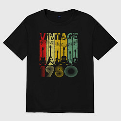 Футболка оверсайз женская Винтаж 1980 гитары, цвет: черный