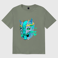 Женская футболка оверсайз Neon skull skeleton demon