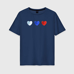 Женская футболка оверсайз Триколор в сердечках