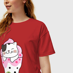 Футболка оверсайз женская Довольный котик в мороженом, цвет: красный — фото 2