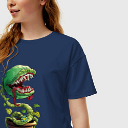 Футболка оверсайз женская Plant - Piranha, цвет: тёмно-синий — фото 2